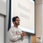 Student Body President Dhruv Kapadia speaks at StuGov’s Monday meeting